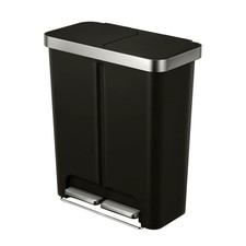 Kitchen Recycle Trash Can, 16 Gallon Plastic Dual Compartment Step Garbage Bin