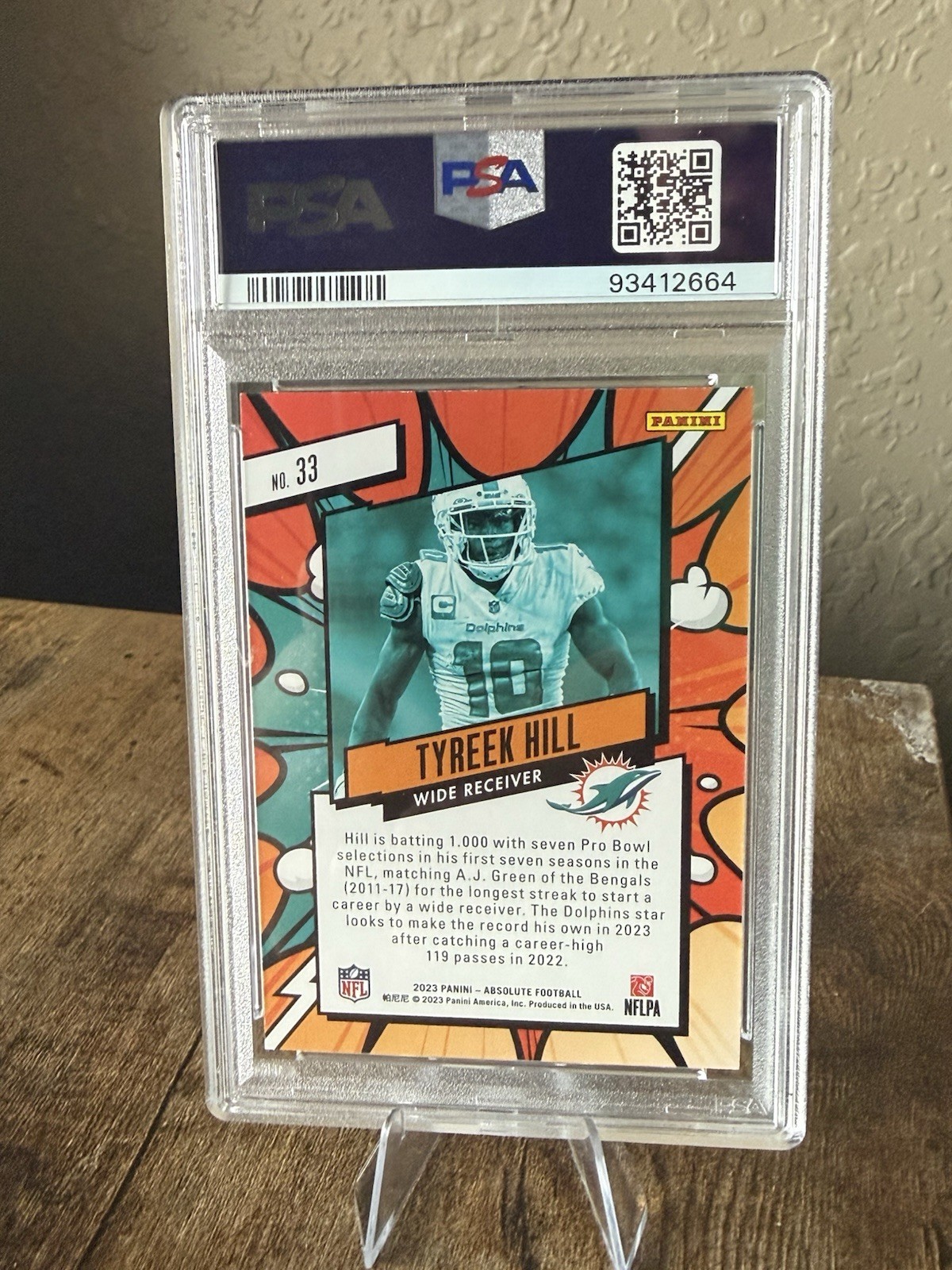 Panini 2023 Absolute Explosive Tyreek Hill #33 PSA 9 Miami Dolphins view 2