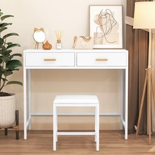 White Computer Desk with 2 Drawers Home Office Console Dressing Table stool