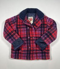 Rothschild Coat Girls 7/8 Red Purple Plaid Double Breasted Peacoat Warm Lined