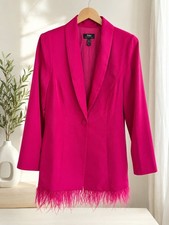 Aidan by Adrianna Papell Hot Pink Feather-Trim Tuxedo Mini Dress Blazer