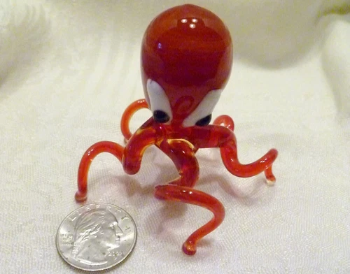 Vintage MURANO Italian ART GLASS Miniature OCTOPUS FIGURINE Red & Amber