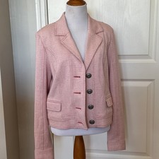 Cabi Pink White Textured Knit Blazer Jacket Women's Size M Button Front Cropped