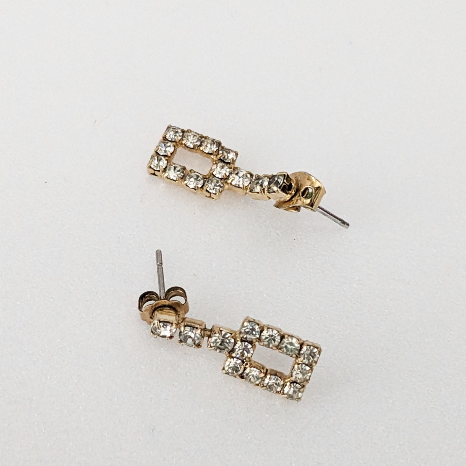Earrings pierced tiny square dangles with rhinest… - image 3