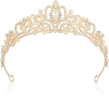 Crown,Tiaras for Women,Crystal Pink Tiaras Girls Princess Crown Gold