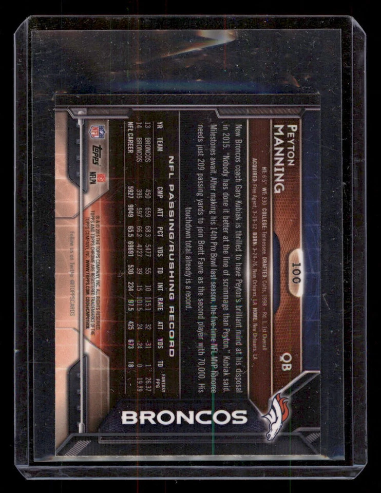 2015 Topps Chrome Mini Refractors #100 Peyton Manning - Image 2 of 2