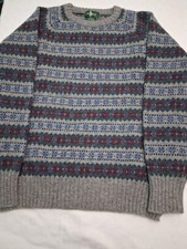 NWT Sweater Size L 42-44 Fair Isle Gray Blue Green Black Brown Ski fireside