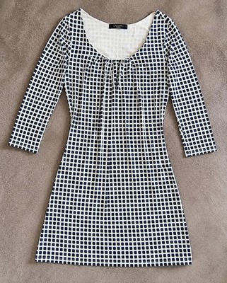 Max Mara 38 M Minikleid kurz Viskose Blau Navy Weiß Stretch Weekend Karo Jersey