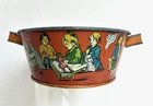 RARE Vintage Litho J. CHEIN Tin TOY WASH BIN, Graphics Children Playing w/ Dolls