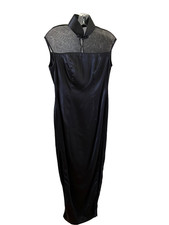 Vintage Cheongsam Qi Pao Dress Black Satin Muslin Traditional Chinese Gown S