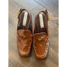 Franco Sarto Slingback Loafer Heels Size 9M Brown Block Heel Slip On