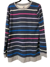 Lands End Serious Sweats Tunic Sweatshirt Women Large Blue Stripe Nautical Beach