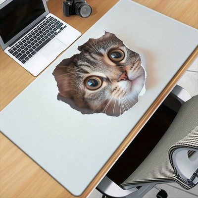 40*90cm1pc XXL Large Gaming Desk Mat - Cute Tabby Cat Face with Expressive Eyes,