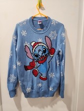 Disney's Lilo  Stitch CUTE Sweater Blue Snowflake Adult Medium Winter