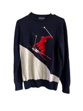 Brooks Brothers Washable Merino Wool Ski Sweater XS Navy Intarsia Skier