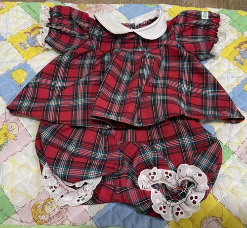 Vintage Jesmar Cabbage Patch Kids Red Plaid Dress Set  Coleco Bib