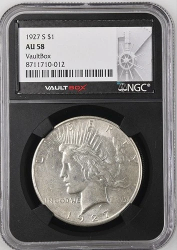 1927-S Peace Dollar NGC Certified AU58 - Vaultbox Black Core