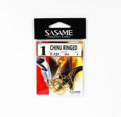 Sasame F-721 Chinu Ringed Offset Hook Gold Size 1 (0661)