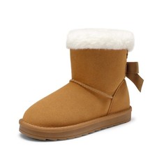 Girls Winter Ankle Boots Snow Boots Faux Fur Lined Bow Detail Pull On Shoes