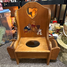 Wooden Toddler Potty Chair, Brown Teddy Bears Theme, Heart Cutout Back