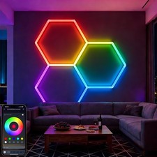 3 Grid RGB Hexagon Garage Lights DIY Color Modes Smart App For Gaming Gym Garage