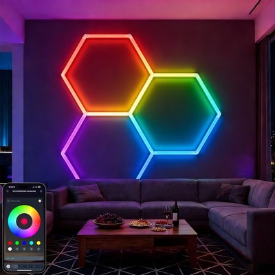 3 Grid RGB Hexagon Garage Lights DIY Color Modes Smart App For Gaming Gym Garage
