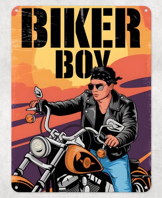 Biker Boy Motorrad Metall Poster Wand Blechschild Mann Höhle Schuppen Haus Plakette