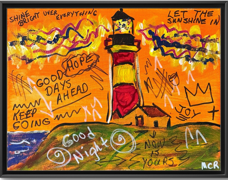 Lighthouse Neo Expressionism Original Signed Mixed Media Wall Art Painting 11x14