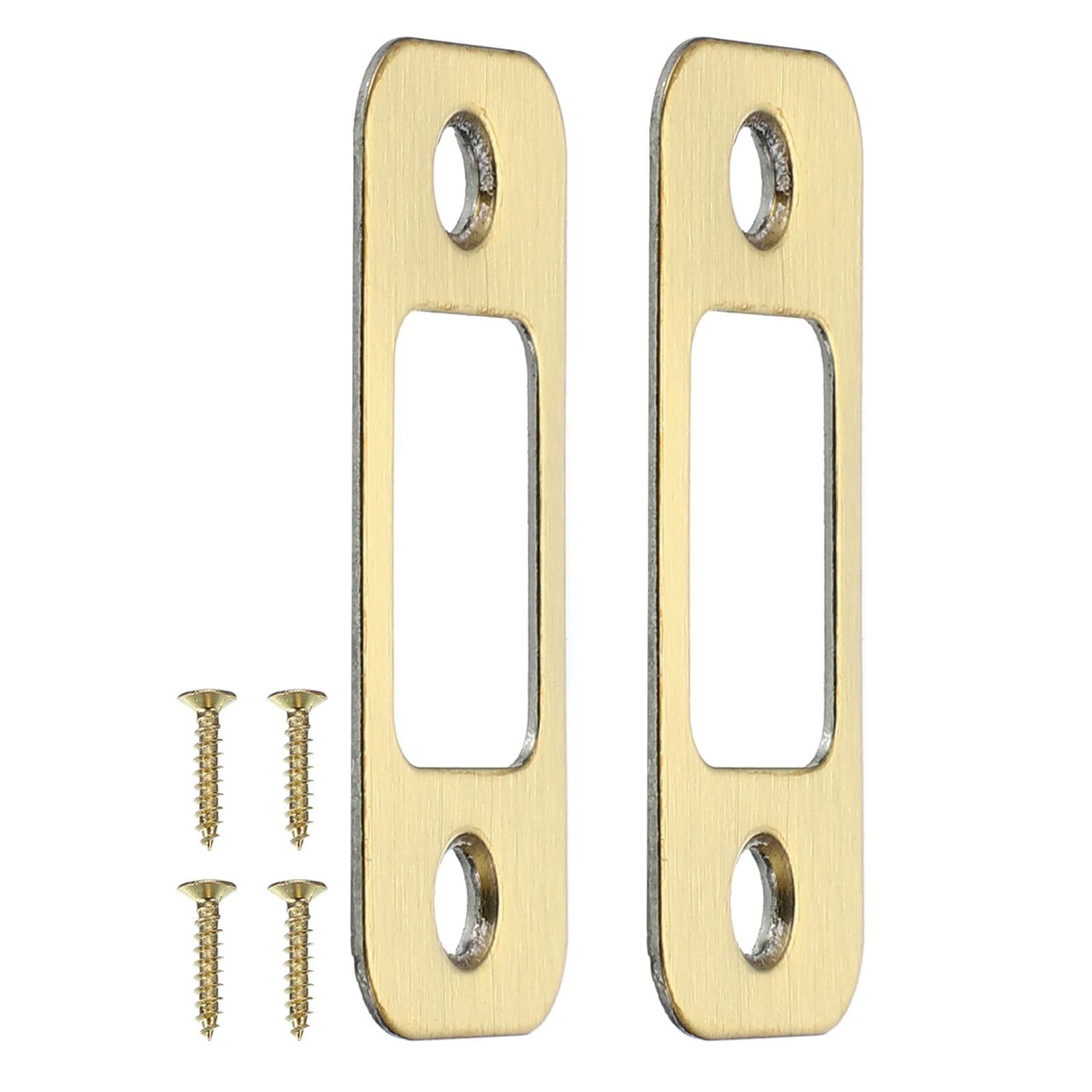 2 Pack Deadbolt Strike Plate With 4 Screws, 1\" X 2-1/4\" Round Corner Door Backplate, Black...