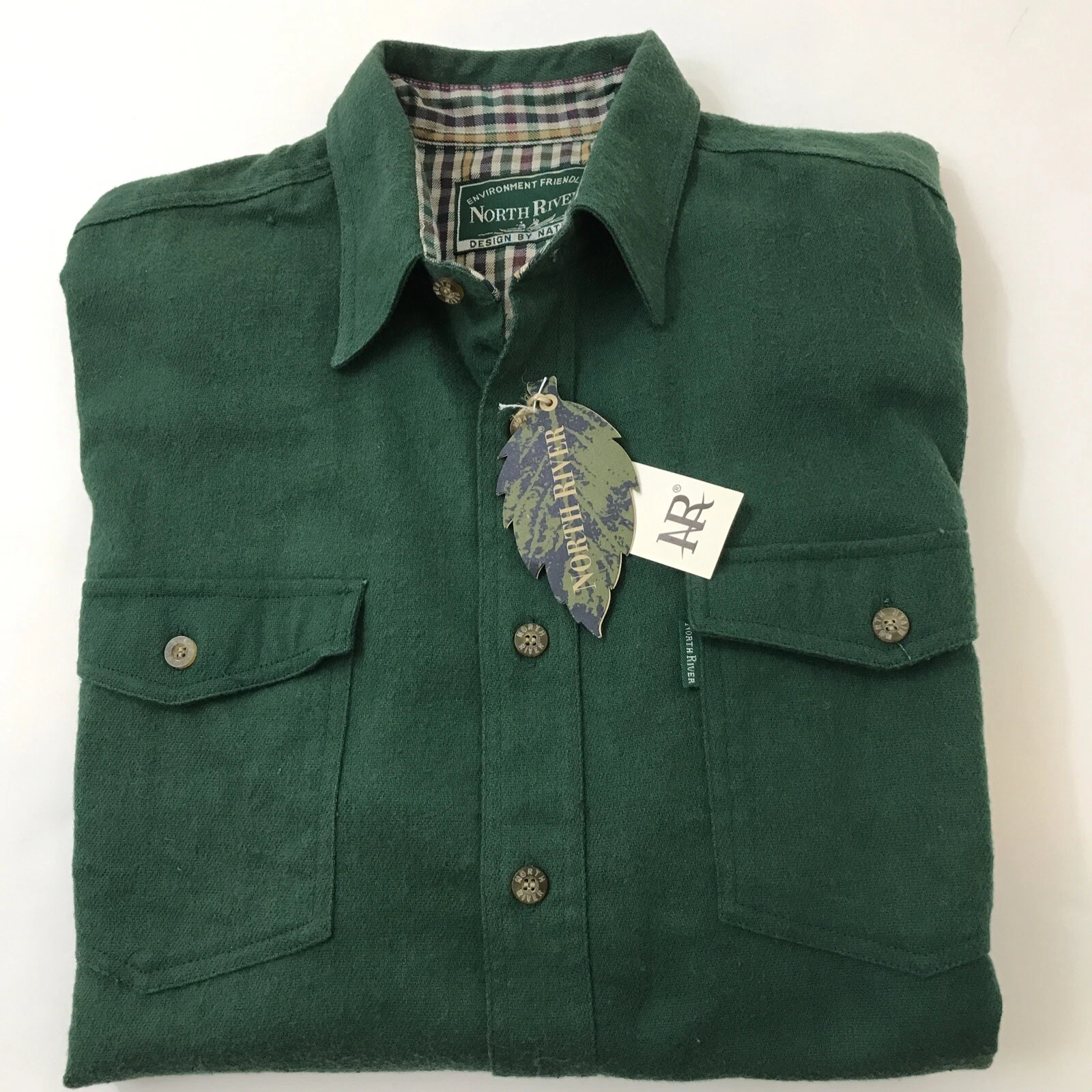 North River Design By Nature Green Western Flannel Shirt Mens Sz Medium NWT