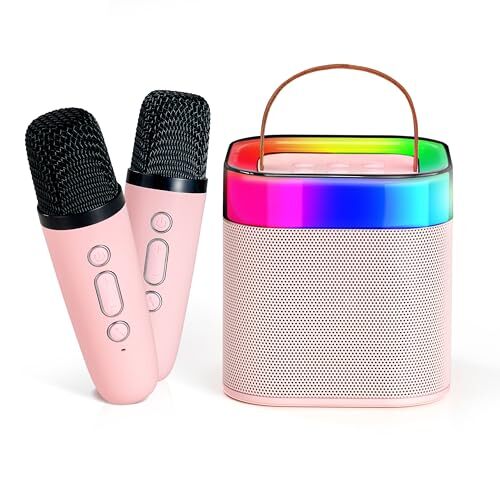 Mini Karaoke Machine for Kids Mini Portable Karaoke Speaker Machine with 2 Pink