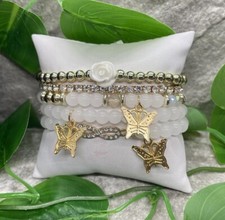 5 PC Handmade Boho Beaded Stackable 7  Plus Stretch Bracelet Set B2537