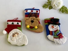 Mini 3-D Christmas Stockings Set of Three Santa Claus Snowman Reindeer