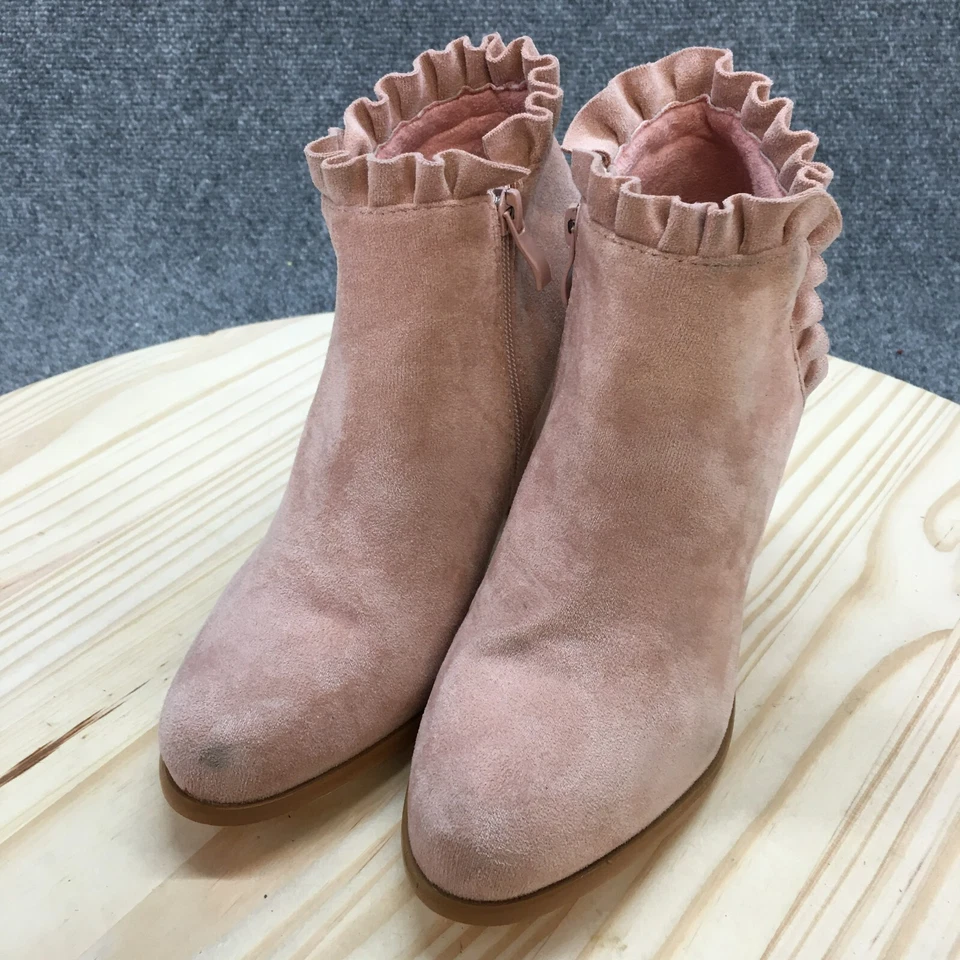 Allegra K Boots Womens 7.5 Ruffle Ankle Booties Pink Side Zip Heeled Casual - Image 4 of 4