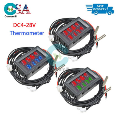 Dual LED DC4V-28V Display Digital Thermometer Temperature Sensor NTC Multicolor