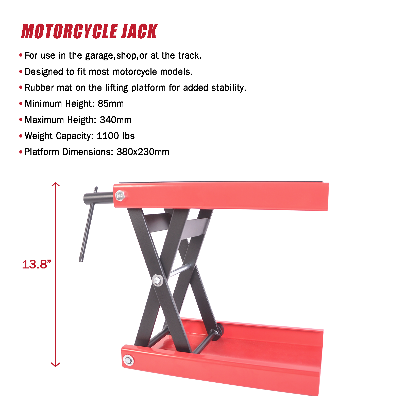 500 KG Motorcycle Bike Adjustable Height Scissor Wide Deck Lift Jack