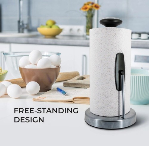 Stainless Steel Grey Coated Kitchen Towel Roll Pole Holder Kitchen Paper Stand - Picture 7 of 12