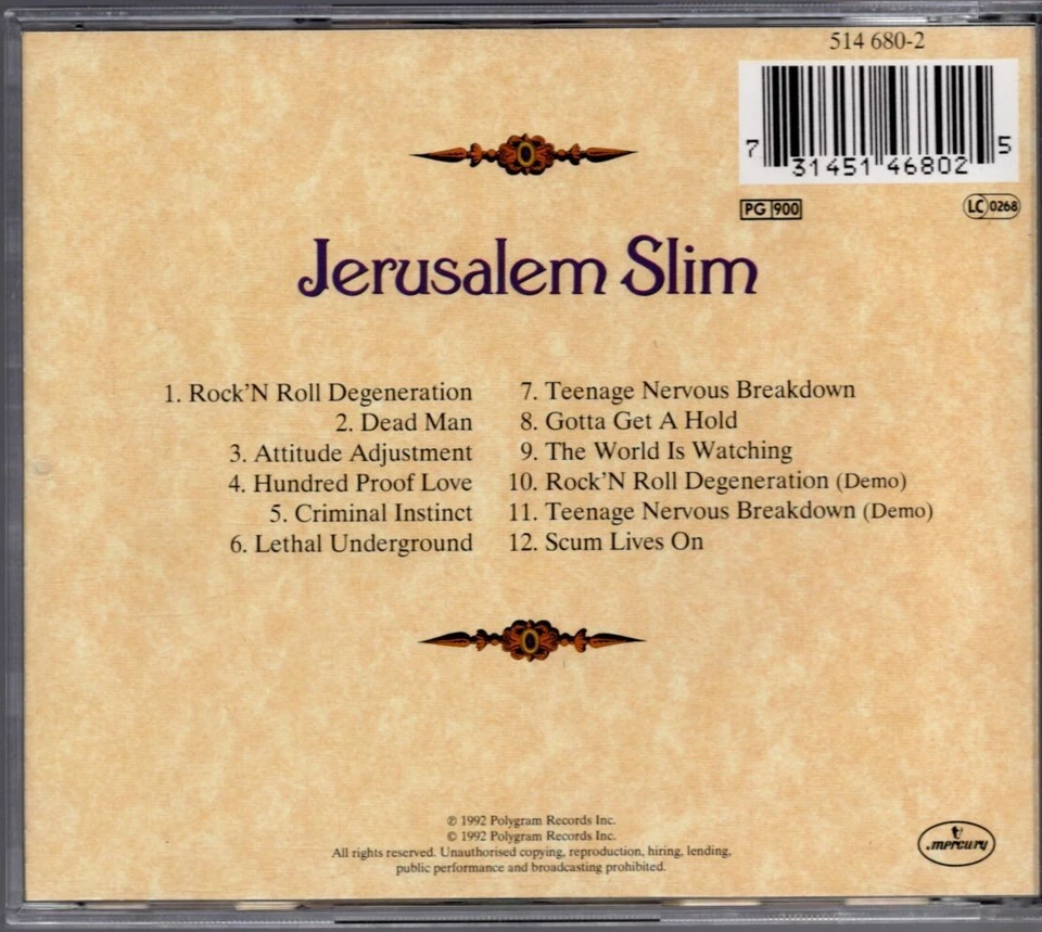Jerusalem Slim – Jerusalem Slim  CD Album auf Mercury 1992 - Bild 2 von 2