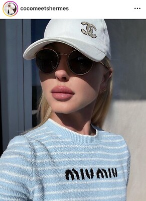 Auth Chanel Classic White Denim Sequin CC Logo Baseball Cap  display picture 3