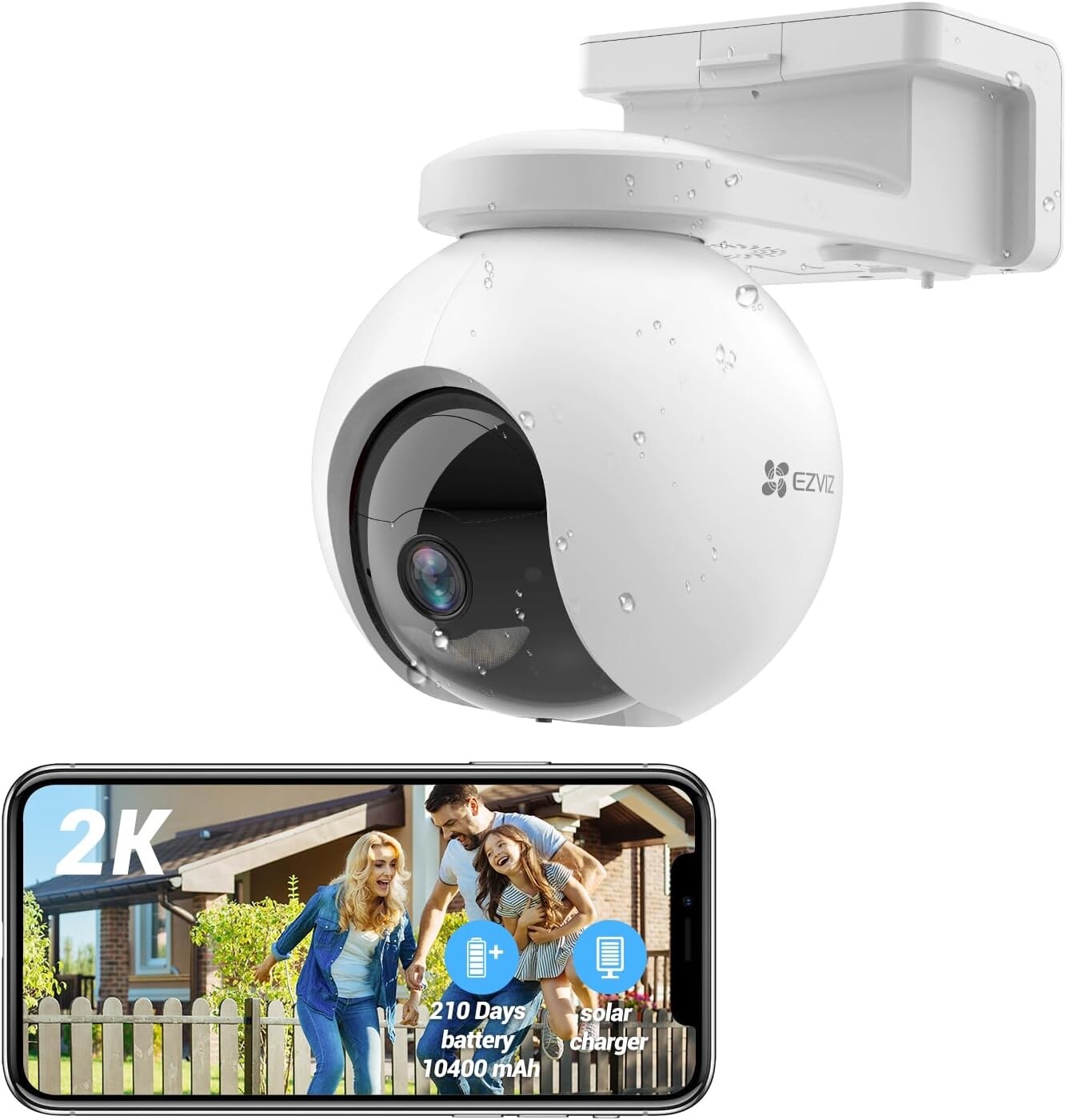 EZVIZ Battery Powered Pan & Tilt 2K Wireless Outdoor Security Camera, 360&deg; View