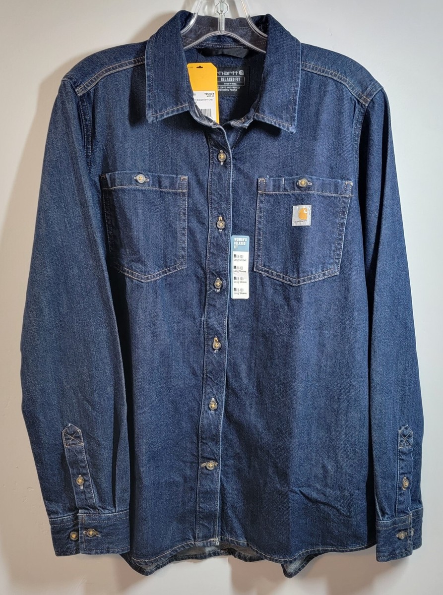 Carhartt Relaxed Fit Midweight Denim Long Sleeve Shirt Women's M