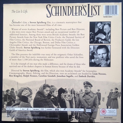 SCHINDLER'S LIST Laserdisc COVER-SLEEVE ONLY Spielberg Liam Neeson Ralph Fiennes - Picture 2 of 12