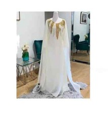 Long Moroccan SALE White Georgette Farasha Abaya Dubai Kaftan Gown Fashionable