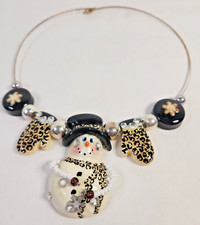Snowman Necklace with Leopard Scarf and Mittens