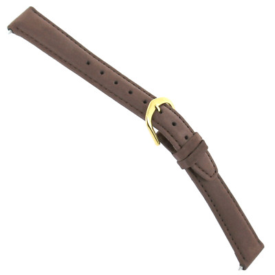 14mm Linea Ladies Watch Band Strap, Brown Padded & Stitched Soft Suede Leather