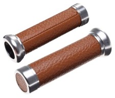 Lenkergriffe Motorradgriffe Griffe Metall Leder Braun für Cruiser Chopper Roller