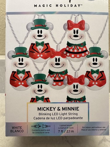 Disney Magic Holiday Mickey Minnie Blinking Led Light String Set of 8 White New - Picture 5 of 6