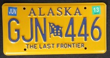 ALASKA - THE LAST FRONTIER  license plate  2013 - 2016    RANDOM NUMBER
