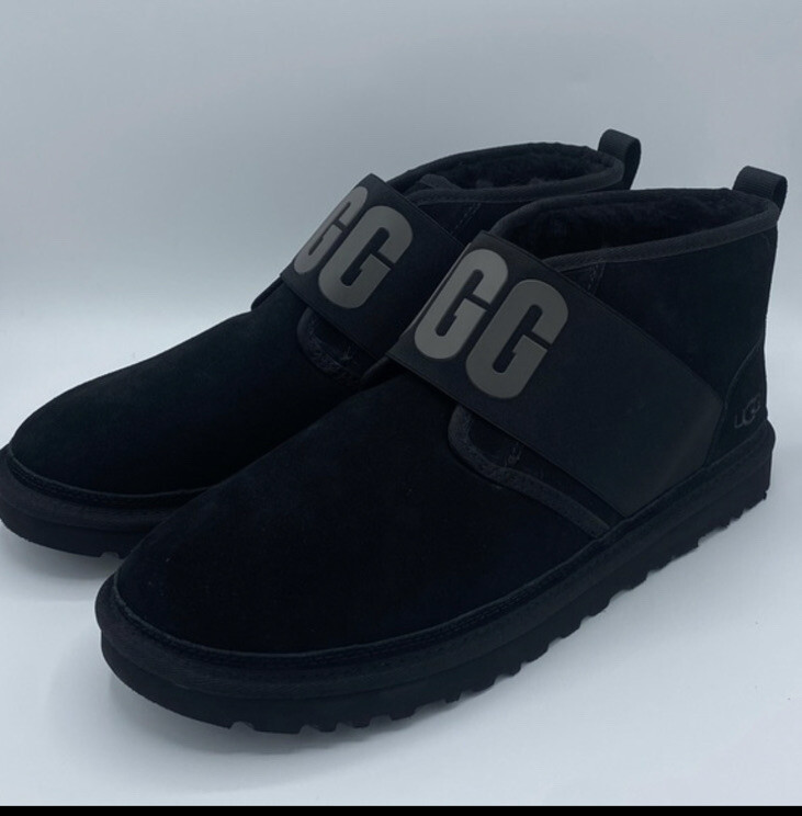 UGG Grey On Black Spell-Out Neumel II Suede Slip-on w 
