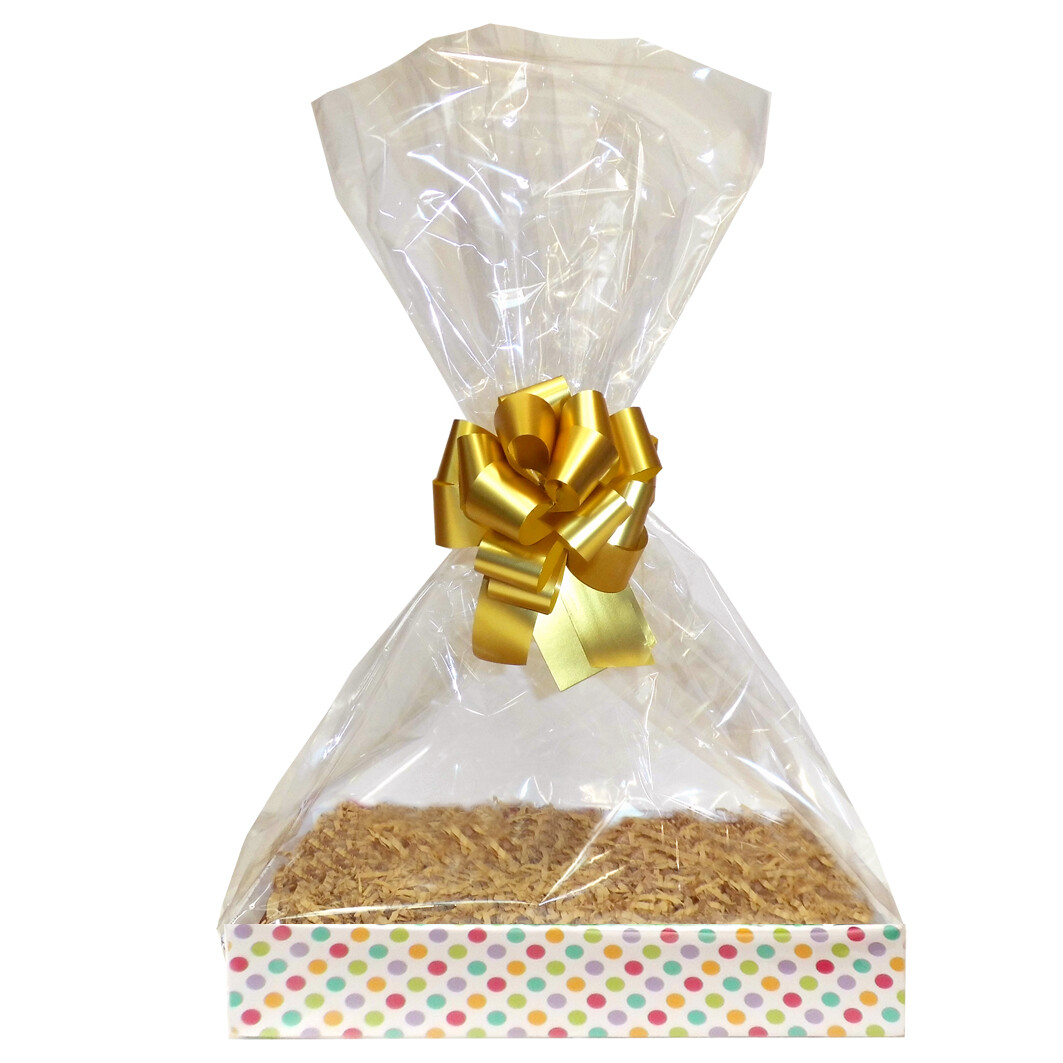 Make Your Own Gift Basket Hamper Kit - 30cm Spotty Tray, Shred, Cello, Bow, Tag